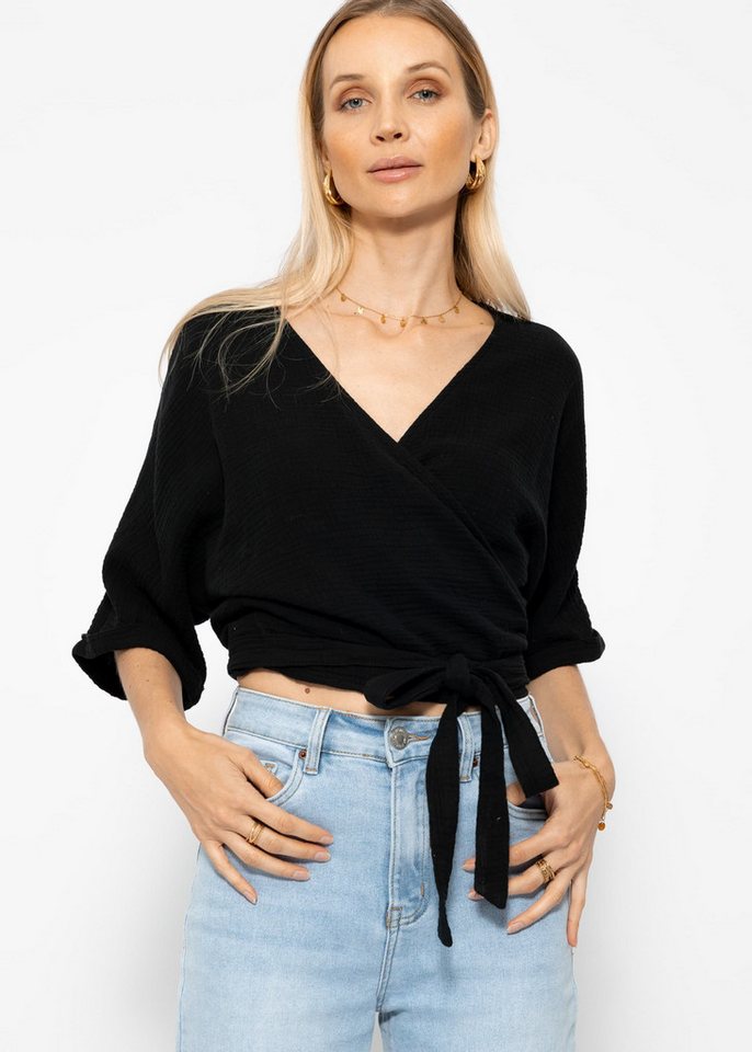 SASSYCLASSY Wickelbluse Musselin Bluse mit Bindeband und lockerer Passform Kurzarm Wickelbluse aus Baumwolle SASSYCLASSY Wickelbluse Musselin Bluse mit Bindeband und lockerer Passform Kurzarm Wickelbluse aus Baumwolle von SASSYCLASSY