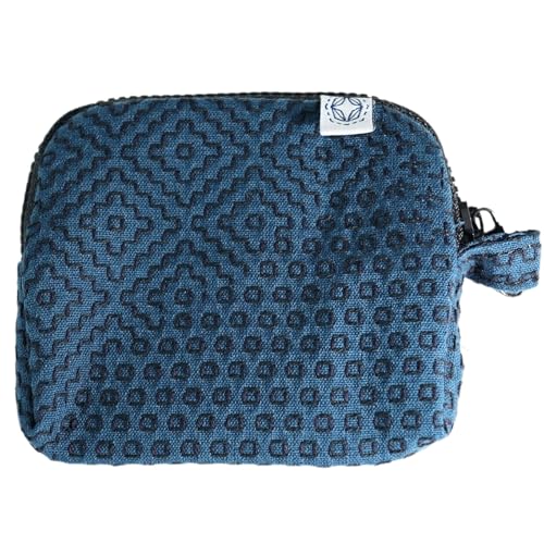 SASURA Sashiko Kartenetui, RFID-Block, Münzbörse, Kreditkarte, Anti-Skimming-Reisen (Asagi x Dark Navy) von SASURA