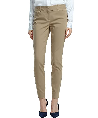 SATINATO Damen Gerade Hose Stretch Slim Slim Solid Hose Casual Business Büro, Dunkles Khaki, 40 Lange von SATINATO