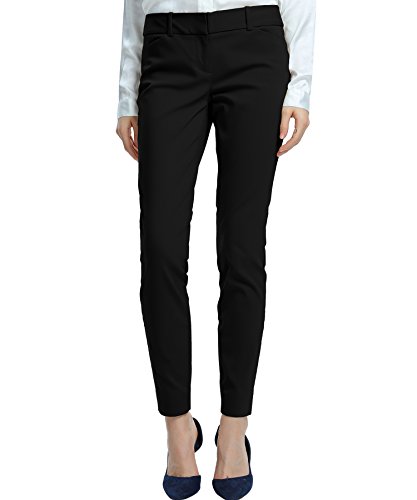 SATINATO Damen Straight Pants Stretch Slim Skinny Solid Hose Casual Business Office - Schwarz - 40 von SATINATO