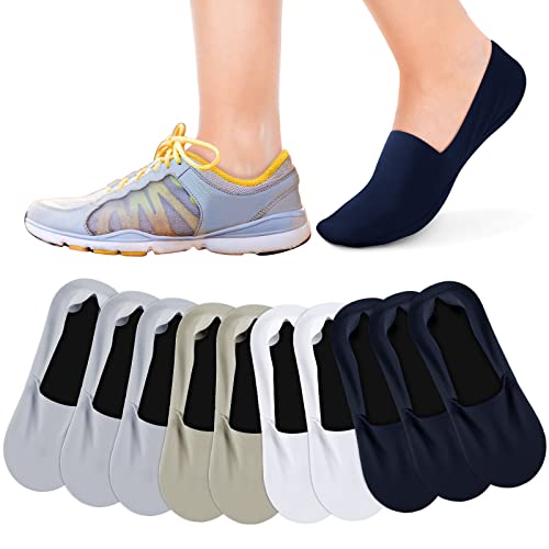 10 Paar No Show Socken Damen Herren Low Cut Liner Socken Eis Seide Socken Rutschfeste Liner Socken Unsichtbare Socken Dünne Socken, Khaki, Marineblau, Grau, Weiß, Einheitsgröße von SATINIOR