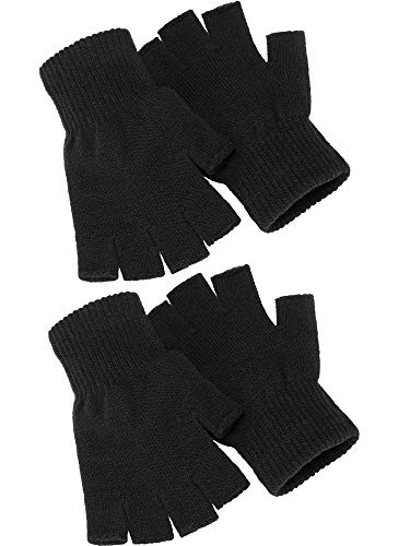 2 Paar Unisex Halbe Fingerhandschuhe Winter stretchy Stricken Fingerlose Handschuhe in Gemeinsamen Größe (Schwarz) von SATINIOR