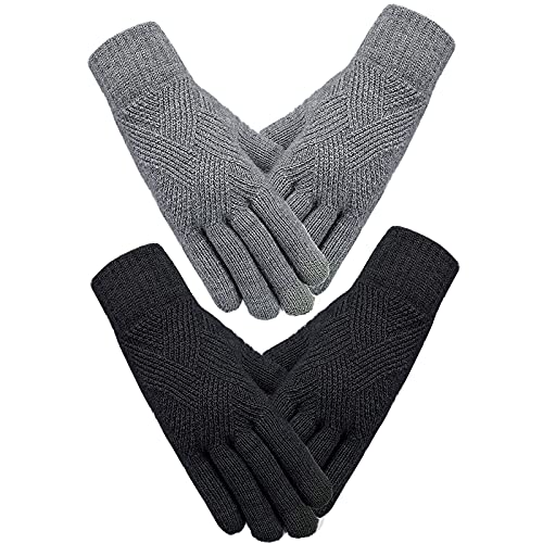 SATINIOR 2 Paare Damen Winter Stricken Touchscreen Handschuhe (Schwarz, Dunkelgrau), 22,5 cm/ 8,9 Zoll, 13,5 cm/ 5,3 Zoll von SATINIOR