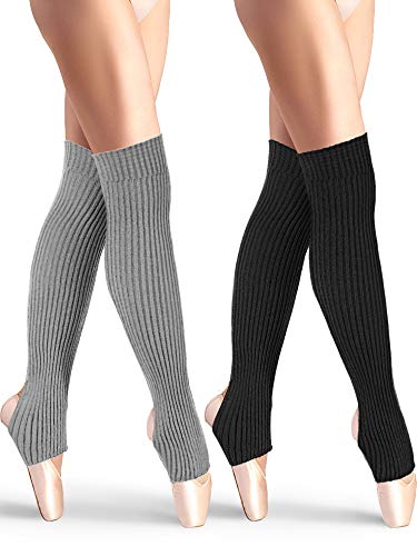 SATINIOR 2 Paare Stirrup Leg Warmers Straight over the Knee Socks 21,65 Zoll for Women (Schwarz, Grau) von SATINIOR