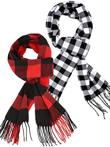 SATINIOR 2 Stücke Plaid Check Warme Damen Decke Schal Gemütlicher Plaid Winter Schal Wickelschal (Rot Schwarz, Schwarz Weiß) von SATINIOR