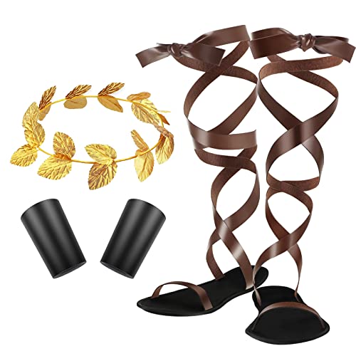 SATINIOR Toga Römersandalen für Halloween, Herren, Zubehör, Gold, Lorbeerkopf, Kranz, Armband-Set, Blattkrone, Sandalen, Armband, 3-teiliges Set, siehe Abbildung, 39.5 EU von SATINIOR