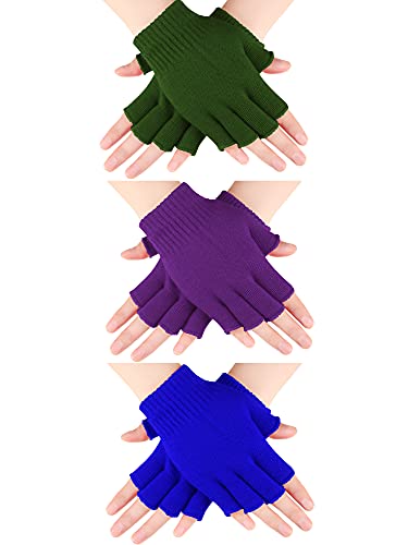 SATINIOR 3 Paar fingerlose Handschuhe für Damen und Herren, Grün, Violett von SATINIOR