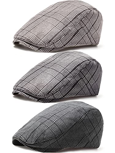 3 Stück Cabbie Cap Flat Cap Ivy Gatsby Newsboy Hat Einstellbare Plaid Newsboy Hüte Fahren Jagd Hut für Herren von SATINIOR