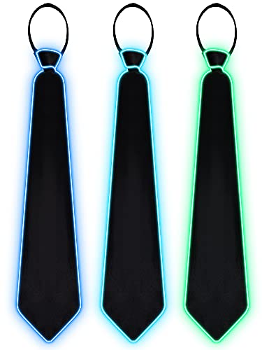 3 Stück LEDLeuchten Krawatten für Männer, verstellbare Neuheit Krawatten Glow Light Up Krawatten Neon LED Krawatten Glow in the Dark Krawatte für Männer Jungen Halloween Weihnachten Rave Party Show von SATINIOR