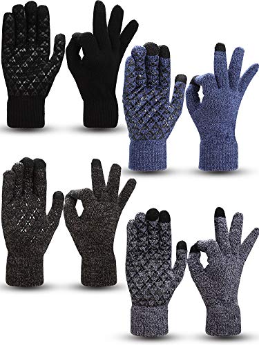 4 Paar Winter Strick Touchscreen Handschuhe Warme SMS Handschuhe Elastische Anti-Rutsch Handschuhe für Erwachsene von SATINIOR