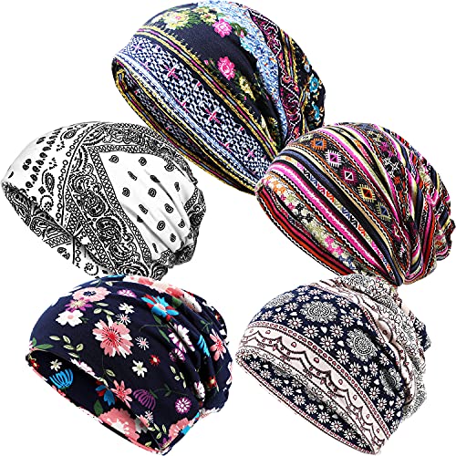 5 Stück Damen Slouchy Beanie Mütze Stretch Turban Hüte Krebs Kopfbedeckung Caps Baggy Skull Schlaf Schal, Mehrfarbig, 64 EU von SATINIOR