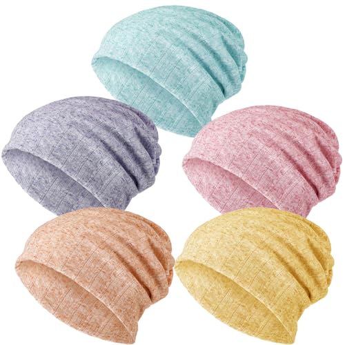 SATINIOR 5 Stück Damen Slouchy Beanie Chemo Hut Stretch Krebs Kopf Wraps Schlaf Kopftuch für Krebspatienten, Pastellfarben., Medium von SATINIOR