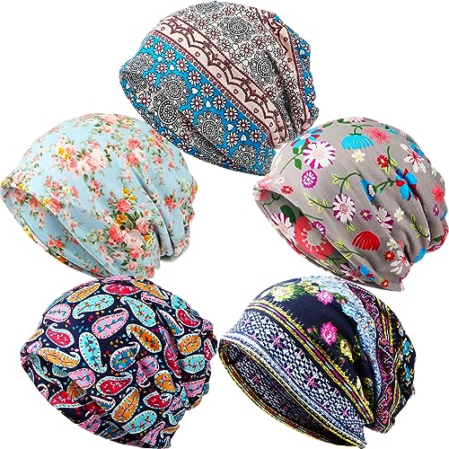 SATINIOR 5 Stück Damen Slouchy Beanie Mütze Stretch Turban Hüte Krebs Kopfbedeckung Caps Baggy Skull Schlaf Schal, Wie abgebildet., 64 EU von SATINIOR