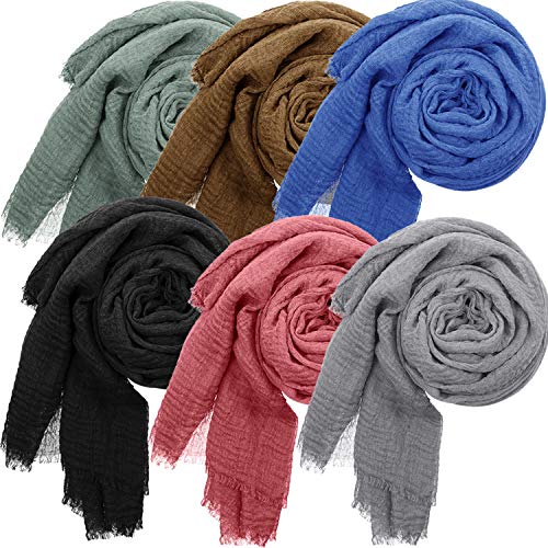 6 Stücke Damen Weich Tuch Schal Baumwolle Hijab Schal Wickel Kopftuch für Alle Jahreszeiten (Hellgrau, Hellkaffee, Schwarz, Hellrot, Blau, Cyan) von SATINIOR