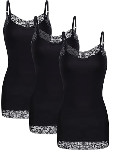 Damen-Tanktop mit Spitze, Hemdchen mit verstellbaren Spaghettiträger, Unterhemden, 3 Stück - Schwarz - XX-Large Damen-Tanktop mit Spitze, Hemdchen mit verstellbaren Spaghettiträger, Unterhemden, 3 Stück - Schwarz - XX-Large von SATINIOR