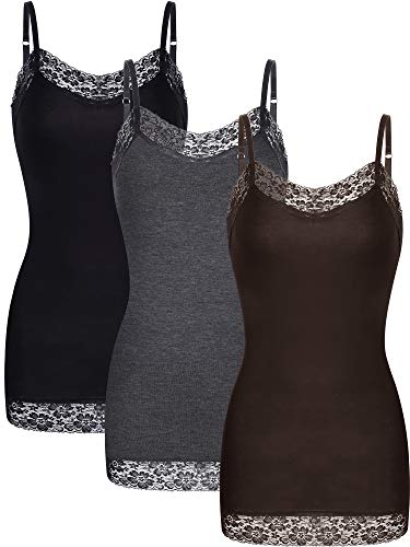 Damen-Tanktop mit Spitze, Hemdchen mit verstellbaren Spaghettiträger, Unterhemden, 3 Stück - Weiß - Klein von SATINIOR