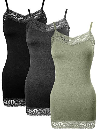 Damen-Tanktop mit Spitze, verstellbarer Spaghettiträger, 3 Stück - mehrfarbig - XX-Large von SATINIOR