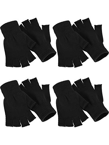 Halbfingerhandschuhe für den Winter, gestrickte fingerlose Fäustlinge, warme dehnbare Handschuhe für Herren und Damen, 4 Paar., schwarz, Medium Halbfingerhandschuhe für den Winter, gestrickte fingerlose Fäustlinge, warme dehnbare Handschuhe für Herren und Damen, 4 Paar., schwarz, Medium von SATINIOR