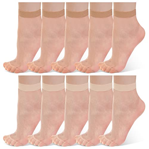 SATINIOR 10 Paar Nylon Socken Damen Knöchelsocken Feinsoeckchen Nude Mädchen Feinstrümpfe (Helles Nude, Dunkles Nude) von SATINIOR