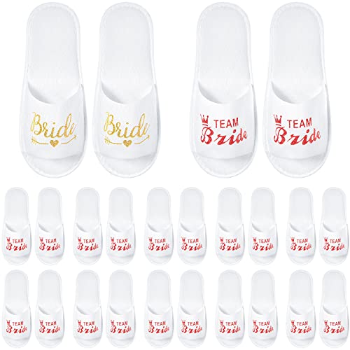 SATINIOR 12 Paar Team Bride Hausschuhe für Brautjungfern - Offene Zehen Spa Slippers für Braut Party - Einweg Hochzeit Hausschuhe (Gold, Rot) von SATINIOR