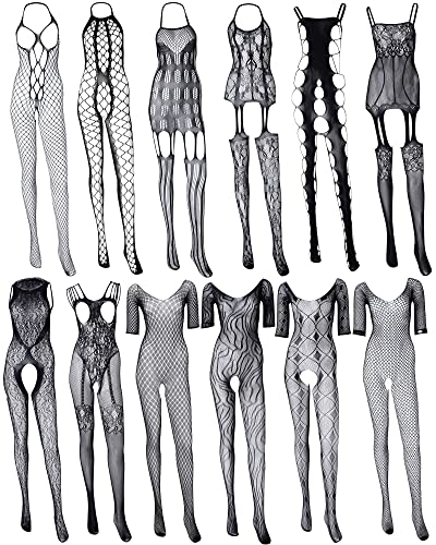 SATINIOR 12 Stücke Damen Fischnetz Dessous Mesh Babydoll Bodysuit Spitze Smock Dessous für Frauen (Frischer Stil) von SATINIOR