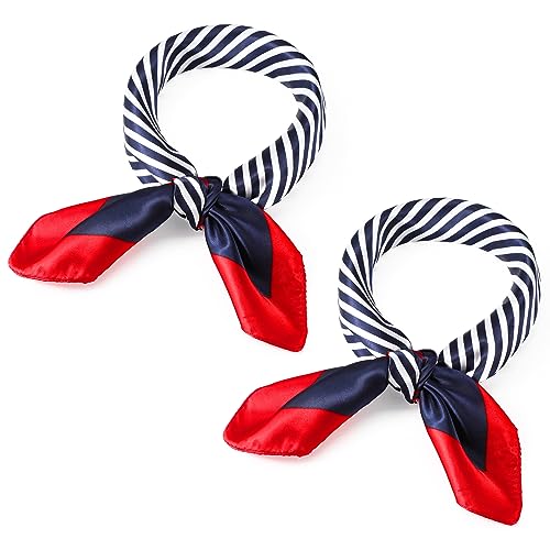 2 Nautische Quadratische Imitierte Seidenschals Rot Weiß Blau Schals Damen Matrosen Halstücher (Charmant Stil, 60 x 60 cm) von SATINIOR