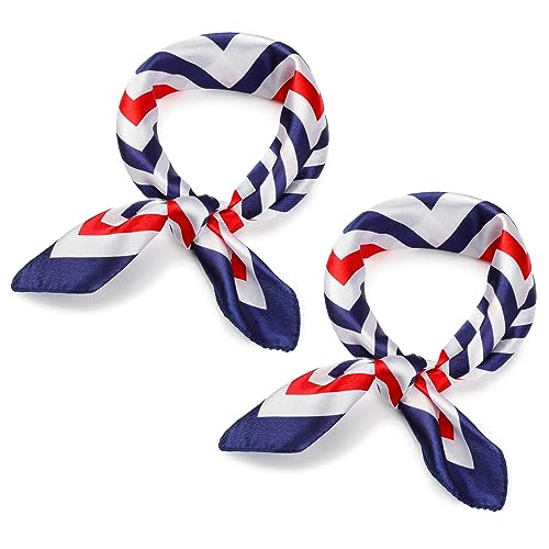 2 Nautische Quadratische Imitierte Seidenschals Rot Weiß Blau Schals Damen Matrosen Halstücher (Trendig Stil, 50 x 50 cm) von SATINIOR
