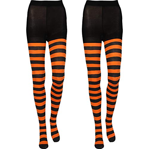 SATINIOR 2 Paar Damen St. Patrick's Day gestreifte Strumpfhosen Leggings Länge Strumpf für St. Patrick's Day Kostüm Zubehör, Orange und Schwarz gestreift, M von SATINIOR