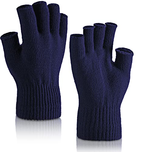 SATINIOR 2 Paar Fingerlose Handgelenk Handschuhe Halbe Handschuhe Fingerlose Fäustlinge für Erwachsene und Kinder (Marineblau) von SATINIOR