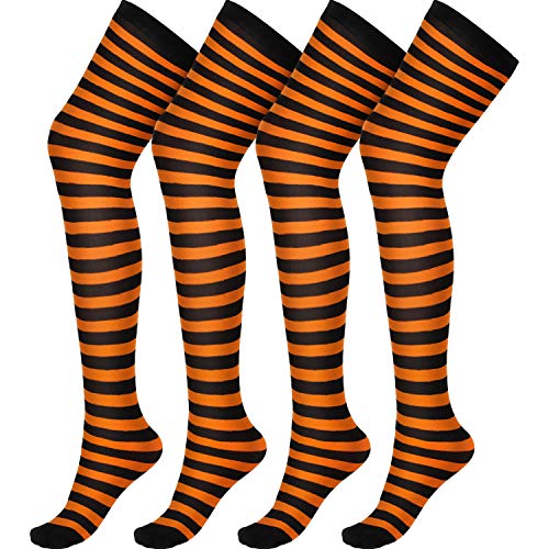 SATINIOR 2 Paar Halloween-Socken für Damen, Orange und Schwarz, Oberschenkelhohe Socken, mehrfarbig, One size SATINIOR 2 Paar Halloween-Socken für Damen, Orange und Schwarz, Oberschenkelhohe Socken, mehrfarbig, One size von SATINIOR