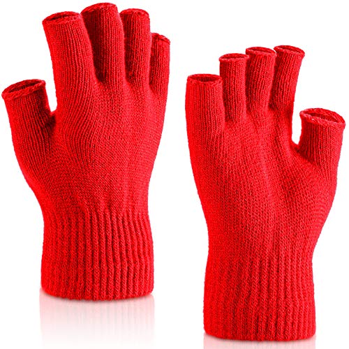 SATINIOR 2 Paar Handgelenk Fingerlose Handschuhe Halbe Handschuhe Fingerlose Handschuhe für Erwachsene und Kinder (Rot) von SATINIOR