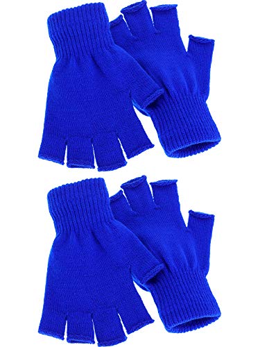 SATINIOR 2 Paar Uni Winter Halbfinger Handschuhe Gestrickte Fingerlose Fäustlinge Warme Dehnbare Handschuhe in Gemeinsamer Größe, Blau, M, L von SATINIOR