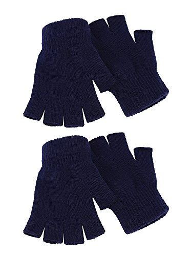SATINIOR 2 Paar Unisex Halbe Fingerhandschuhe Winter stretchy Stricken Fingerlose Handschuhe in Gemeinsamen Größe (Navy blau) von SATINIOR