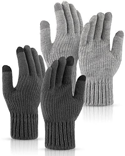 SATINIOR 2 Paar Winter Warme Touchscreen Handschuhe Winddicht Thermo Strickhandschuhe für Damen Herren Fahrrad (Dunkelgrau, Hellgrau) von SATINIOR