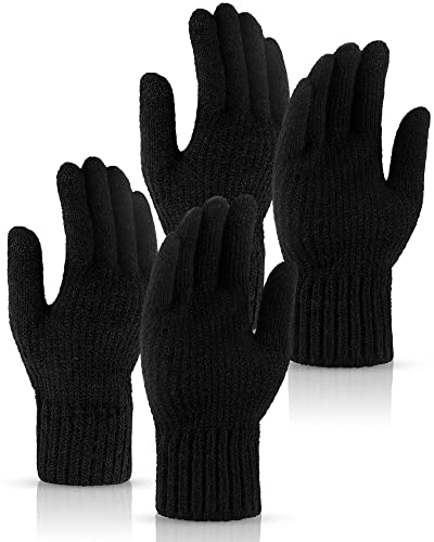 SATINIOR 2 Paar Winter Warme Touchscreen Handschuhe Winddicht Thermo Strickhandschuhe für Damen Herren Fahrrad (Schwarz) von SATINIOR