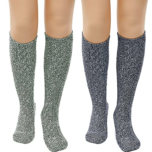 SATINIOR 2 Paare Damen Winter Thermo Stiefelsocken Warme Wollmischung Gummistiefel Socken für Damen, UK Größe 4-8 (Dunkelgrau, Grün), Einheitsgröße Tall von SATINIOR