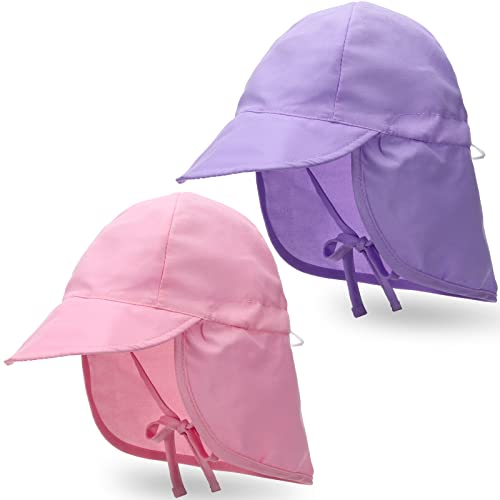 SATINIOR 2 Stück Baby Schirmmützen Außen Verstellbarer Sport Sonnenhut Atmungsaktive Kinder Nackenschutz Mütze Sonnenschutz Klappe Hut für Kleinkind Jungen Mädchen (Rosa, Lila) von SATINIOR