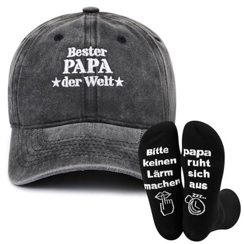SATINIOR 2 Stück Bester Papa Geschenke 1 Baseball Cap und 1 Paar Lustige Socken Geburtstag Geschenkideen für Männer Vater von SATINIOR