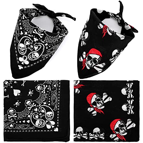 SATINIOR 2 Stück Halloween Schädel Paisley Bandanas Totenkopf Stirnband Kopftücher Totenkopf Schwarz Piraten Bandana mit Doppelseitigem Weiß Totenkopf Bandanas für Herren Damen Kinder Kostüm Zubehör von SATINIOR