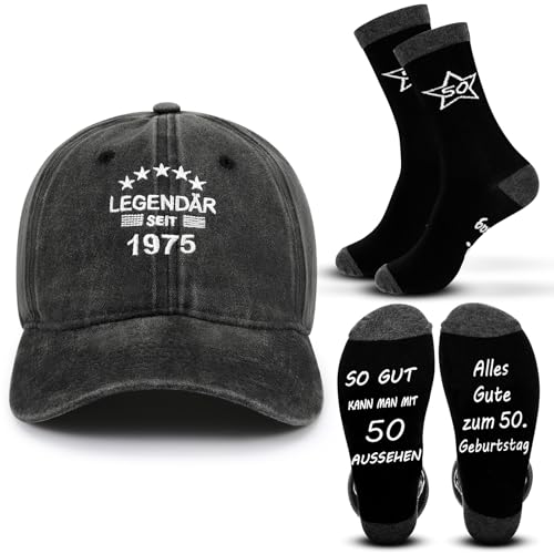 SATINIOR 2 Stück 50. Geburtstag Geschenke für Männer 1 Mütze und 1 Paar Socken zum 50. Witzig 1974 Geburtstag Mann Geschenkset für Papa Ehemann Opa Onkel Freund 50er Geburtstag Mann von SATINIOR