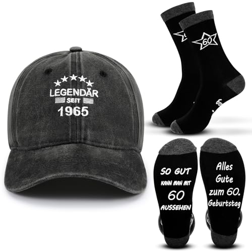 SATINIOR 2 Stück 60. Geburtstag Geschenke für Männer 1 Mütze und 1 Paar Socken zum 60. Witzig 1964 Geburtstag Mann Geschenkset für Papa Ehemann Opa Onkel Freund 60er-Geburtstag Mann von SATINIOR