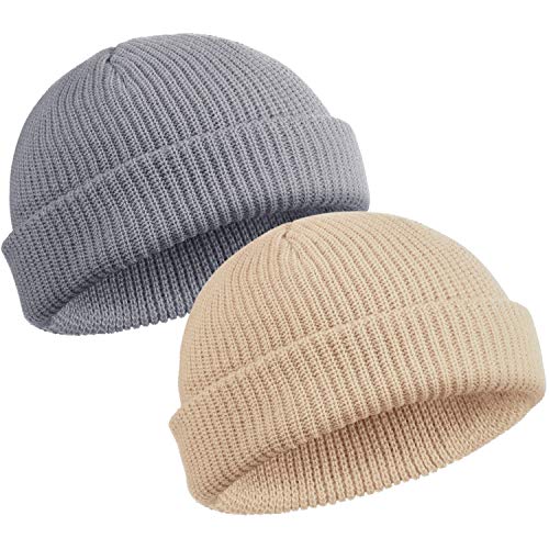 SATINIOR Trawler Beanie Watch Hat Roll-up Edge Skullcap Fisherman Beanie für Damen Herren, Beige, Hellgrau, About 28 cm/ 11 inches von SATINIOR