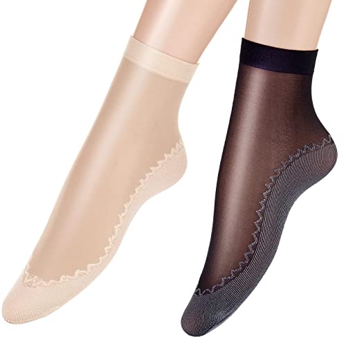 SATINIOR 20 Paar Damen Knöchel Socken Seidige Rutschfeste Socken Klar Knöchelhohe Baumwolle Sohle Nylon Socke (Hautfarbe, Schwarz) von SATINIOR