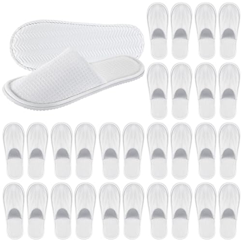 SATINIOR 20 Paar Frottee Slipper für Hochzeitsgäste Weiß Hotelslipper Geschlossen Pantoffeln mit Waffelmuster Unisex Gästepantoffeln für Hochzeit Party Spa Hausschuhe Hotel Hausschuhe für Damen Herren von SATINIOR