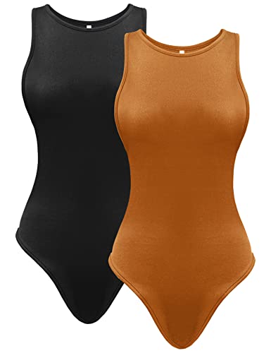 SATINIOR 2er-Pack Damen Ärmelloser Bodysuit, Neckholder Tank Tops Slim Fit Casual Basic Bodysuit Leotard Kleidung für Mädchen, Schwarz, L von SATINIOR