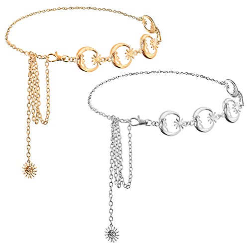 SATINIOR 2er Pack Mond Stern Taillenkette aus Metall Gold und Silber Kettengürtel von SATINIOR