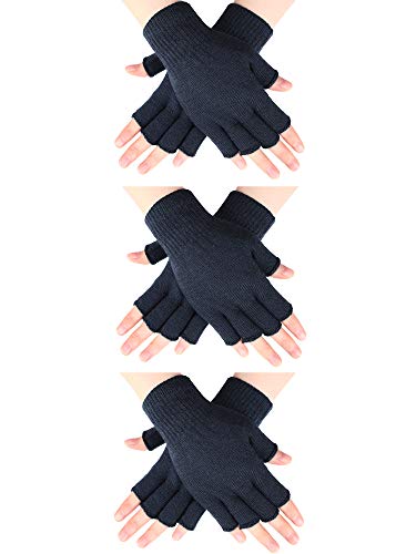 SATINIOR 3 Paar Halb Fingerhandschuhe Winter Fingerlose Handschuhe Strickhandschuhe für Männer Frauen (Dunkelgrau) von SATINIOR
