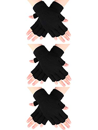 SATINIOR 3 Paar Halb Fingerhandschuhe Winter Fingerlose Handschuhe Strickhandschuhe für Männer Frauen (Schwarz) von SATINIOR