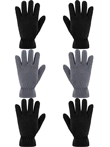 SATINIOR 3 Paar Kinder Fleece Handschuhe Winter Weiche warme Handschuhe für Jungen Outdoor Aktivitäten (Schwarz, Grau, 5-8 Jahre) von SATINIOR