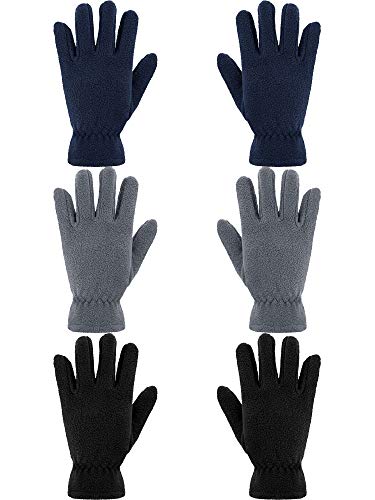 SATINIOR 3 Paar Kinder Fleece Handschuhe Winter Weiche warme Handschuhe für Jungen Outdoor Aktivitäten (Schwarz, Grau, Marine, 5-8 Jahre) von SATINIOR